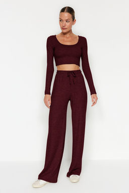 Bordo Yumos Crop ve Wide Leg/Genis Paca Orme Alt Ust Tak?m TWOAW23AU00125