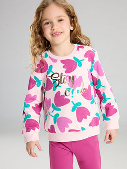 Bask?l? K?z ?ocuk Sweatshirt ve Tayt Pantolon 2li