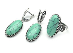 Кольцо Серьги с бирюзой (имитация) размер 18