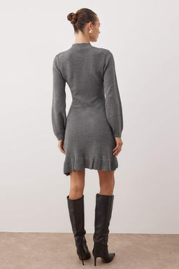 Kahverengi Duz K?sa / Mini F?rf?rl? Dik Yaka Triko Elbise TWOAW26EL00099 - Trendyolmilla фото 8