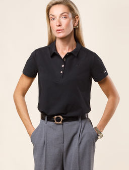 VILATTE / Футболка-поло с золотистыми пуговицами из премиального хлопка  фото 15