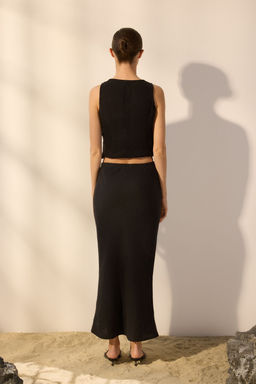 TRENDYOLMILLA Vizon %100 Keten Beli Lastikli Yuksek Bel Midi Etek TWOSS24ET00152  фото 21