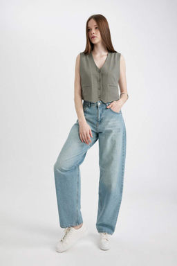 Блейзер стандартного кроя из смесового льна - Defacto фото 6