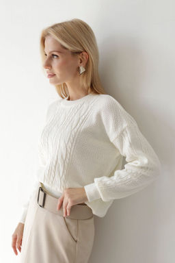 Белый джемпер с косами из хлопка и шерсти мериноса - Martichelli фото 11