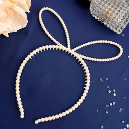 Цена за 6 шт. Ободок для волос «Жемчужиная бусинка», бантик, 0.5 см, белый