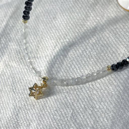 Колье из черной Шпинели и Лунного камня с подвеской 42 см +