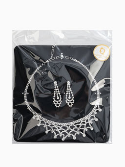 Набор 2 пред-а: серьги, колье со стразами "Лёд" паутина, d=13,5см, цвет белый в серебре