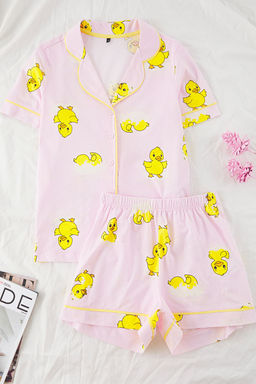 Trendyolmilla Mavi %100 Pamuklu Ordek Desenli Biyeli Sortlu Orme Pijama Tak?m? THMSS25PT00300  фото 5