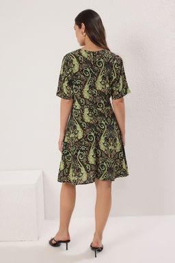 Yesil Sal Desen Etegi Belden Ac?lan K?sa / Mini Dokuma Elbise TWOSS25EL00251 - Trendyolmilla фото 4