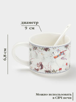 Кружка новогодняя «Белый мишка», с ложкой, 280 мл, керамика, подарочная упаковка, белая