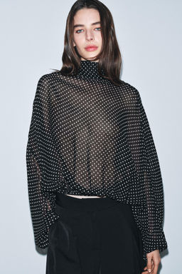 ZW COLLECTION POLKA DOT BLOUSE WITH TIES - Zara фото 5