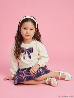 Bisiklet Yaka Ekose Pileli K?z ?ocuk Kal?n Elbise