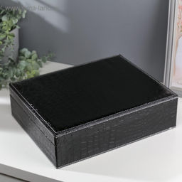 Шкатулка кожзам под часы 4 отделения и бижутерию Чёрный чемоданчик 9х32,5х26 см - Simaland фото 5