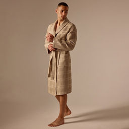Халат вафельный мужской SL HOME: Chess «Саббиа», размер L, хлопок 100%, коричневый