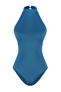 Indigo Dik Yaka S?rt Dekolteli Esnek C?tc?tl? Orme Body TWOSS23BD00037
