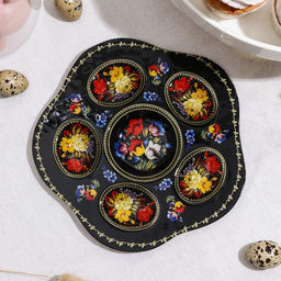 Подставка стеклянная для яиц Доляна Жостовская роспись, 5 ячеек, 2020 см, цвет чёрный  фото 3