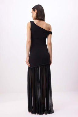 Siyah Orme Tul Etek Detayl? Maxi Abiye & Mezuniyet Elbisesi TPRSS26AE00058 - Trendyolmilla фото 4