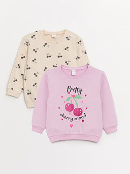 Bisiklet Yaka Uzun Kollu Bask?l? K?z Bebek Sweatshirt 2li