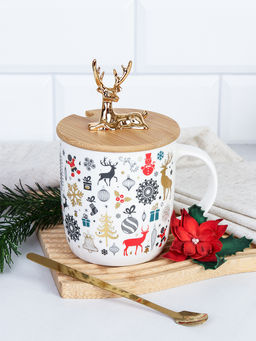 Кружка новогодняя с крышкой, ложка /400 мл/ HB-270 /уп 60/