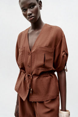 CHAQUETA SAFARI MANGA CORTA ABALORIOS / teja oscuro - Zara фото 2