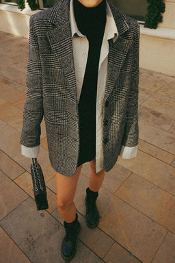 TRENDYOLMILLA Gri Premium Yun Gorunumlu Regular Astarl? Dokuma Ekose Blazer Ceket TWOAW24BC00048  фото 3