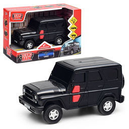 Машина пластик УАЗ Хантер 15 см, (свет-звук, 2 кнопки, черный) инерц, в коробке