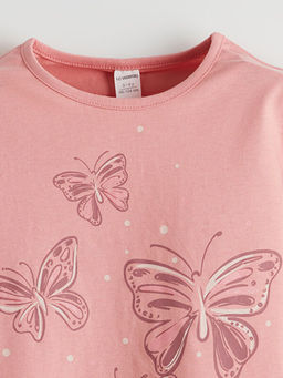 Bisiklet Yaka Bask?l? K?z ?ocuk Ti??rt 2li