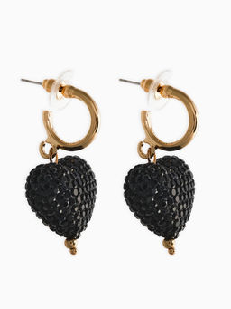 Серьги "Сияние вечера" сердце, цвет чёрный в золоте