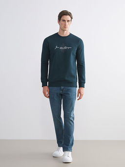 Bisiklet Yaka Bask?l? Erkek Sweatshirt