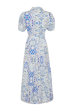 Mavi Genis Kesim Gomlek Yaka Maxi Dokuma Elbise TWOSS24EL00861