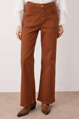 Kahverengi Dugme Detayl? Yuksek Bel Wide Leg Comfort Esnek Jeans TWOAW26JE00017 - Trendyolmilla фото 3