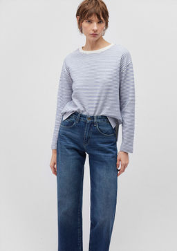 Uzun Kollu Mavi Cizgili Tisort  фото 2