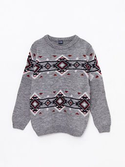 Bisiklet Yaka Desenli Uzun Kollu Erkek ?ocuk Triko Kazak