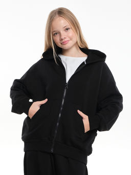 Толстовка зипка оверсайз с капюшоном на молнии 22-5610 черный