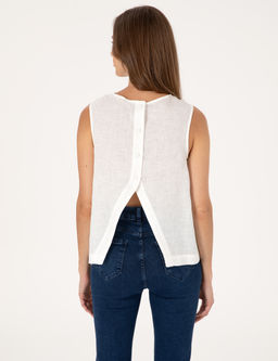 Beyaz Regular Fit Keten Bluz