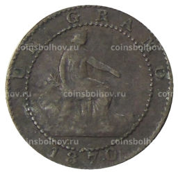Монета 1 сентимо 1870 года Испания