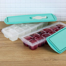 Форма для льда пластмассовая "Кубики" 8,5x4x26см, с крышкой, с клапаном, аквамарин (Россия)