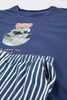 Indigo Regular Pamuklu K?sa Kol Ust Ay?c?k Bask?l? Alt Cizgili Pijama Tak?m? TMNSS26PT00013 - Trendyolmilla фото 2