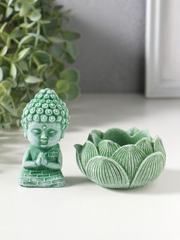 Сувенир полистоун "Лотос и маленький Будда" зелёный 7,5х7,5х9,5 см