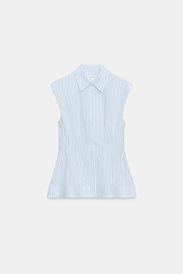 CAMISA PLIEGUES MANGA SISA ZW COLLECTION / Azul / Blanco