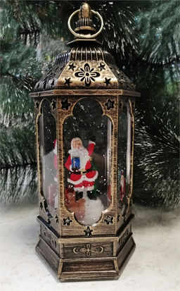 Светильник - колба под бронзу 23см "Фонарь" (0103) муз., движутся фигурки, от батареек и USB