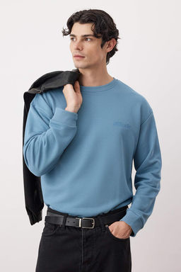 Indigo Premium Oversize/Genis Kesim Yaz? Nak?sl? Sardonsuz Sweatshirt TMNAW24SW00039
