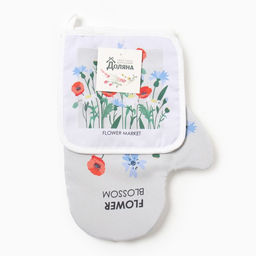 Набор кух. Доляна Полевые цветы: варежка 20х28 см, прихватка 17х17 см, 35% хл, 65% пэ  фото 6