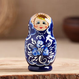 Матрёшка дерево «Гжель», т. синее платье, 5 кукольная, 10 см