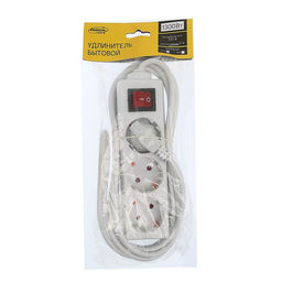 Удлинитель Luazon Lighting, 3 розетки, 3 м, 6 А, 1300 Вт, 3×0.75 мм2, с заземлением, с выключателем, белый