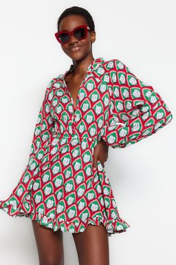 TRENDYOLMILLA Plaj Giyim Geometrik Desenli Dokuma %100 Pamuk Balon Kollu Mini Elbise TBESS21EL2771 фото 2