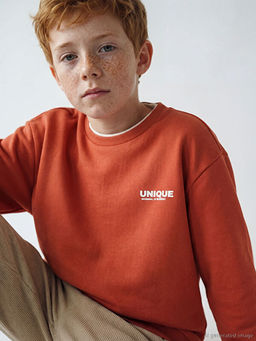 Bisiklet Yaka Bask?l? Erkek ?ocuk Sweatshirt