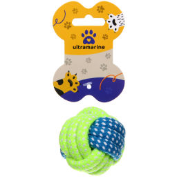 Цена за 6 шт. Игрушка - мячик для собак средних и мелких пород "КАНАТНЫЙ ИГРУЛИК", желтый/синий, d-6см (лейбл)
