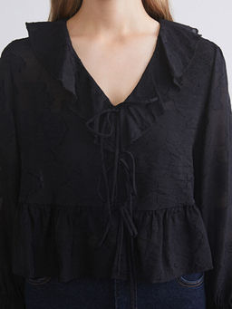 V Yaka Desenli F?rf?rl? Bluz