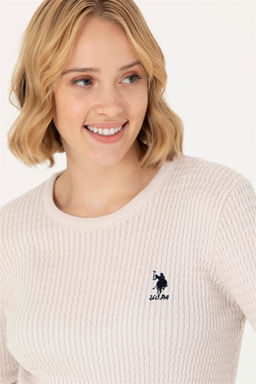 Женский базовый свитер кремового цвета с круглым вырезом - U.s. polo assn фото 2